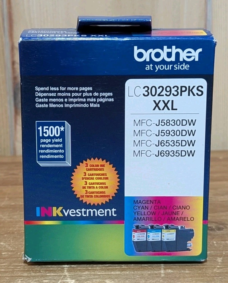 Brother LC30293PKS XXL 3-Pack Tri-Color CMY Ink Cartridges Exp 8/2023