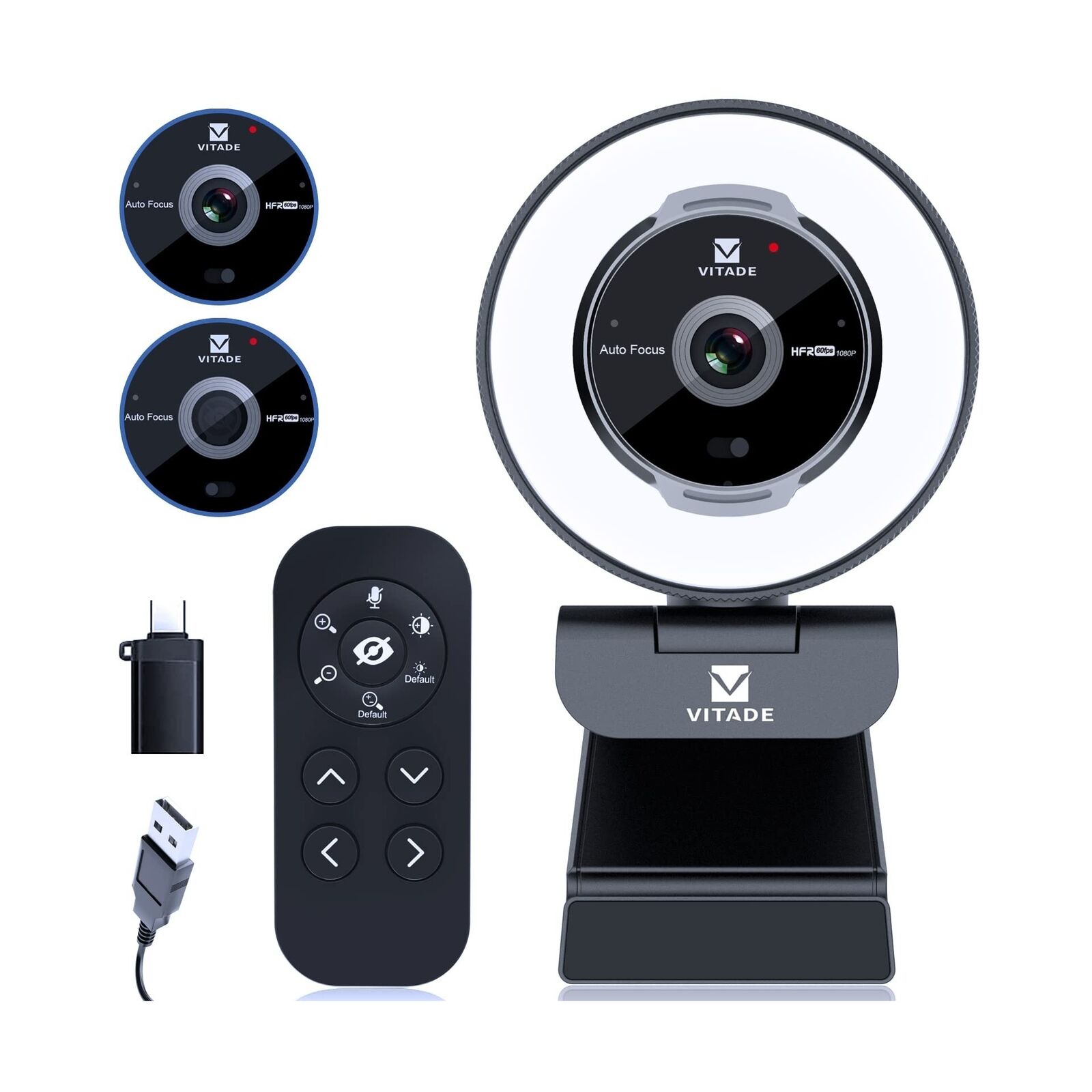 Vitade Zoomable Webcam with Remote Control, 1080P 60FPS Streaming Webcam with...