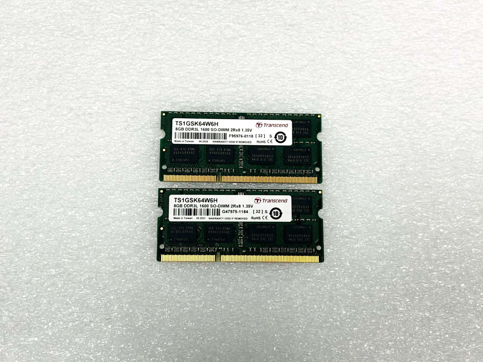 LOT OF 2 TRANSCEND TS1GSK64W6H 16GB (2x8GB) DDR3L 1600 SODIMM 2Rx8 SDRAM MEMORY