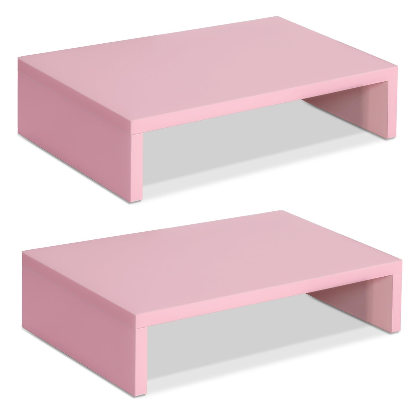 2 PCS Pink Wood 2 Tier Adjustable Dual Monitor Stand Riser Desktop PC Desk