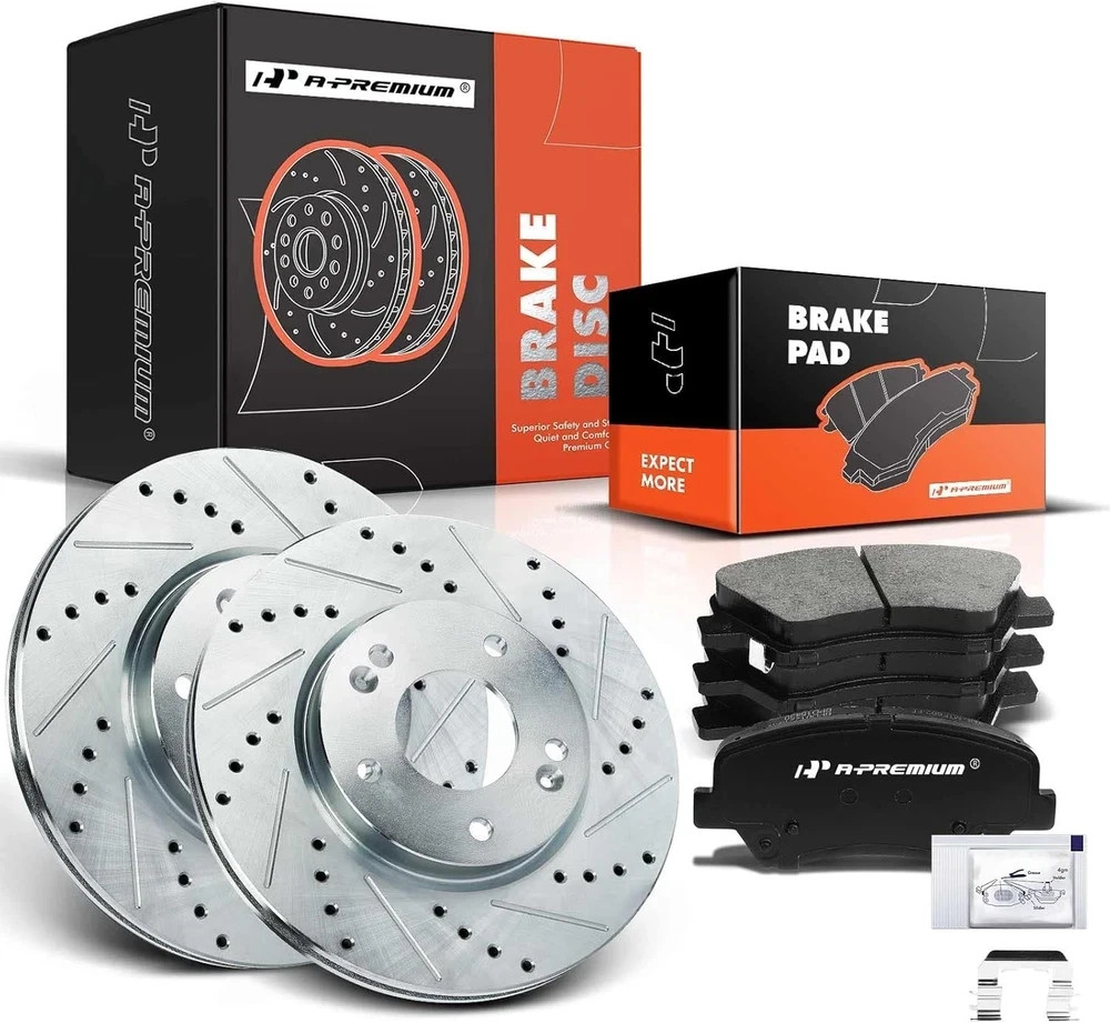  11.02 inch (280mm) Disc Brake Rotors + Ceramic Pads Front Drilled and Slotted