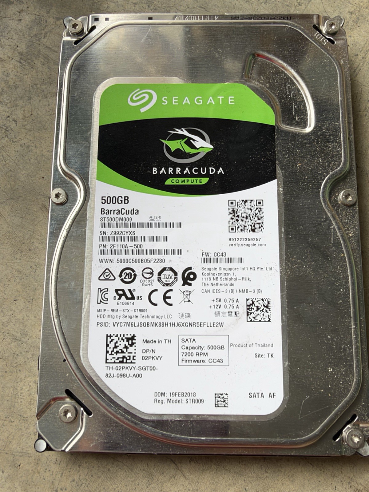 Seagate BarraCuda 500GB SATA 7200RPM 3.5” Internal Hard Drive ST500DM009