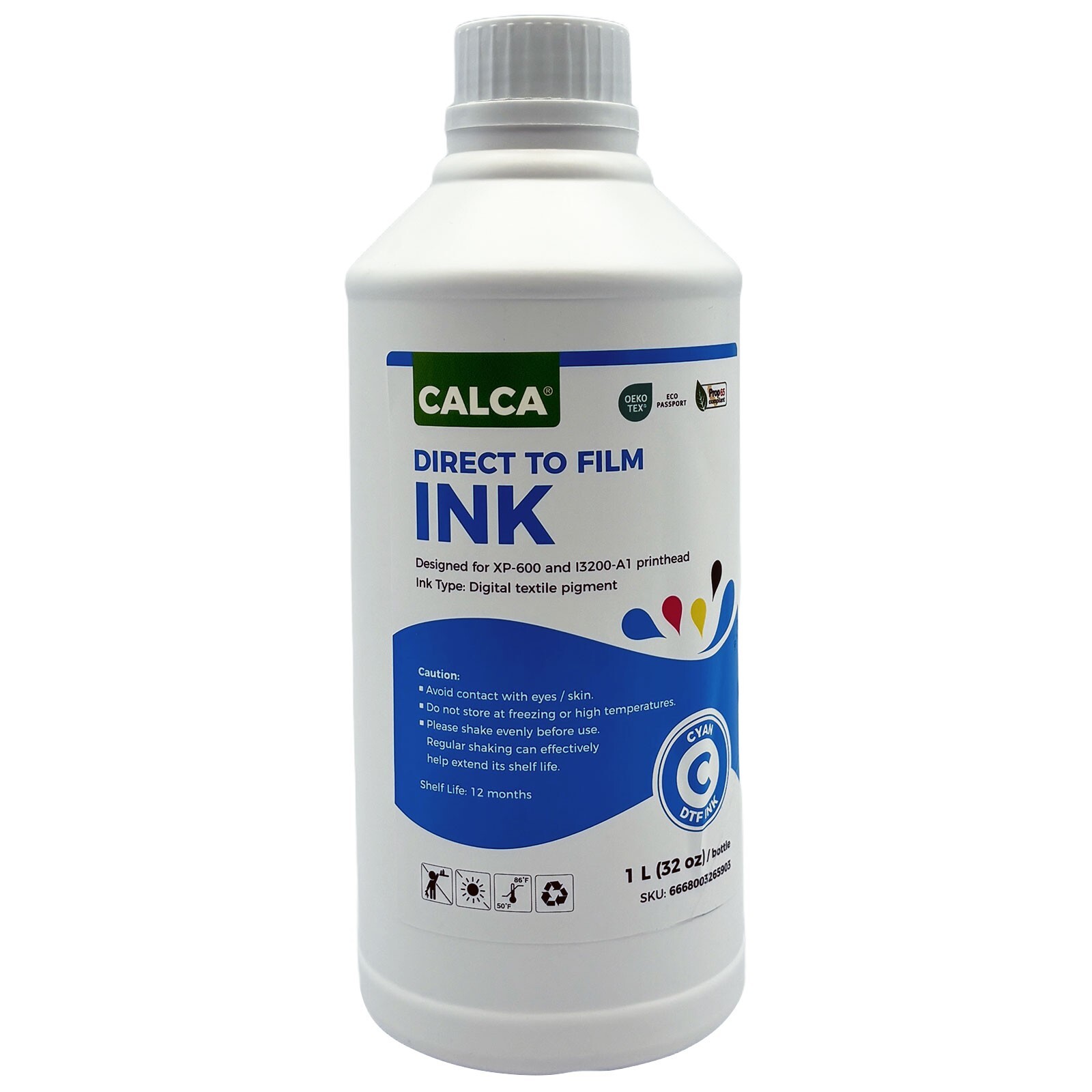 US-Stock CALCA DTF Ink for Printheads Bottle of 1L Water-based CMYKWhite