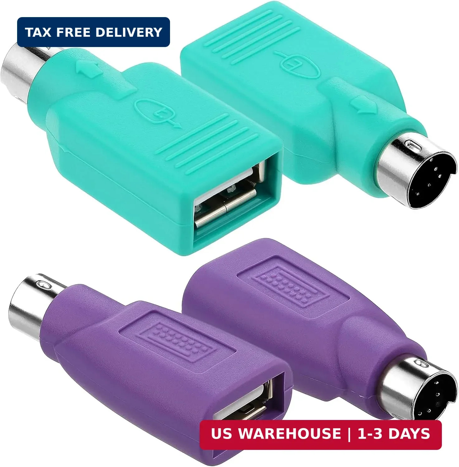 4 Pcs PS/2 to USB A Adapter Male to Female Keyboard Adapter 2 Colors USB Female