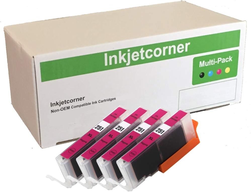 Vibrant 4-Pack CLI-251XL Magenta Ink Cartridges with Smart Chip & 500 Page Yield
