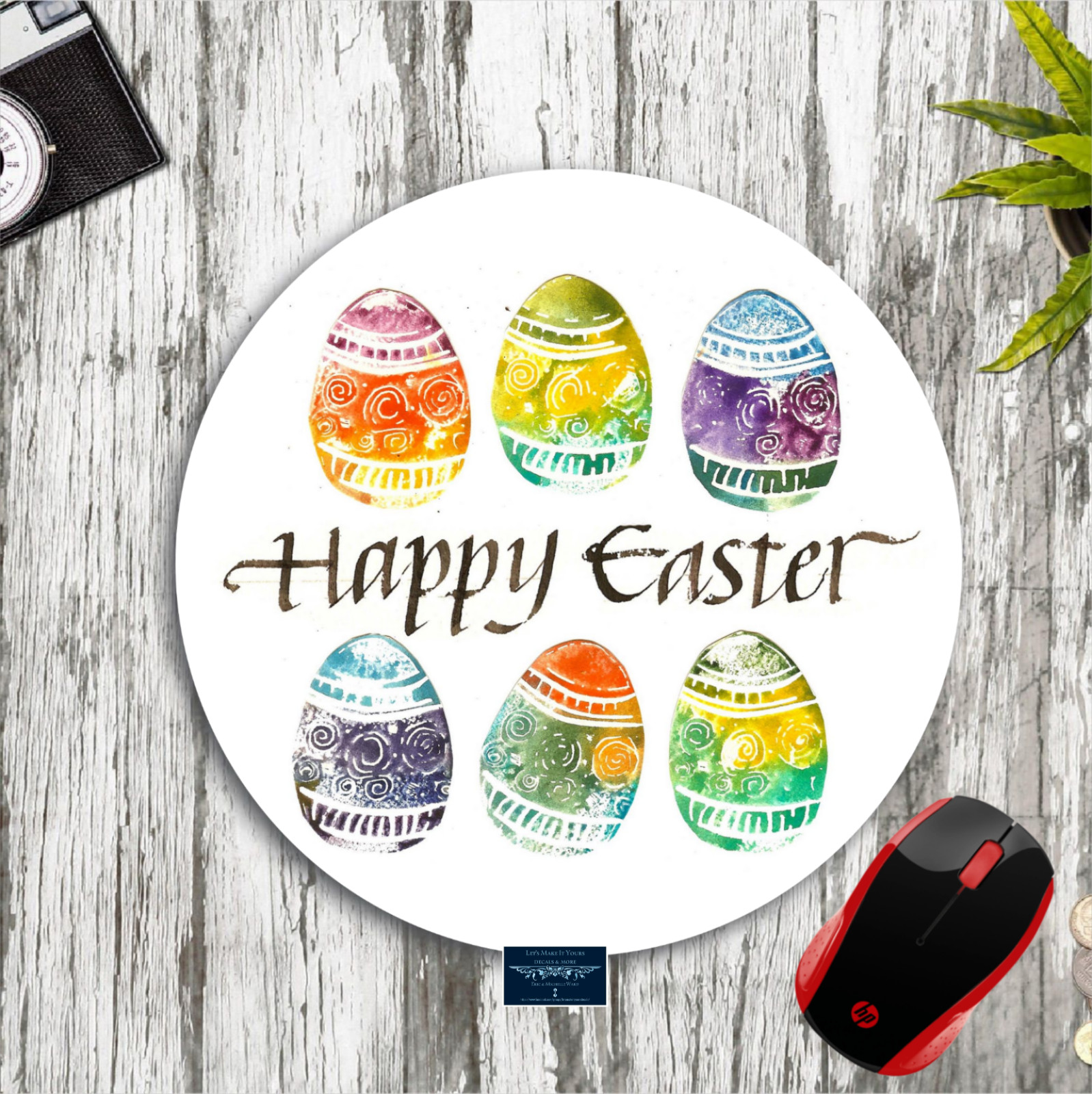 HAPPY EASTER EGGS DESIGN ROUND CUSTOM MOUSE PAD DESK MAT HOME SCHOOL WORK GIFT