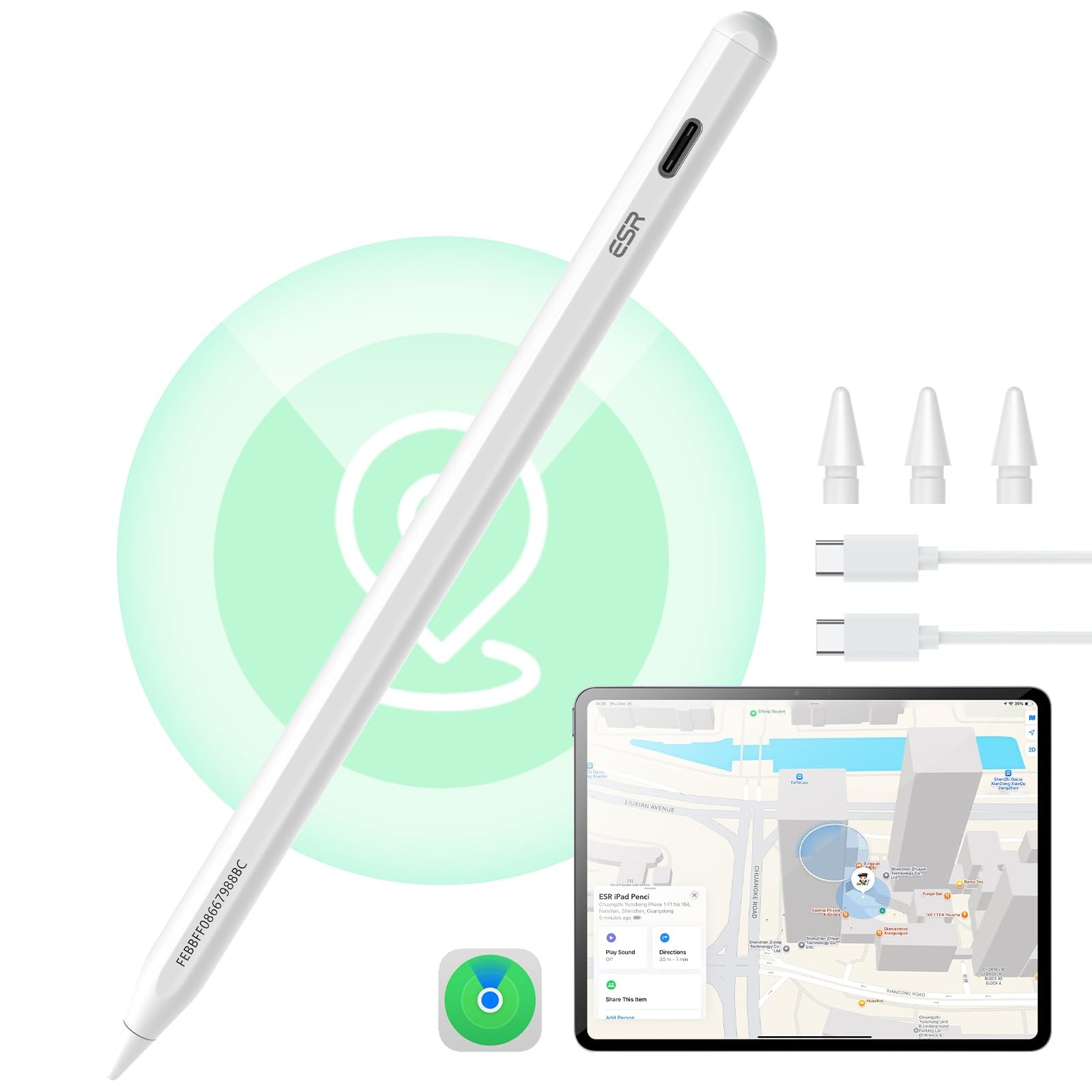 ESR Geo Digital Stylus Pen for Tablets 2018-2026, Find My, Easy Shortcuts