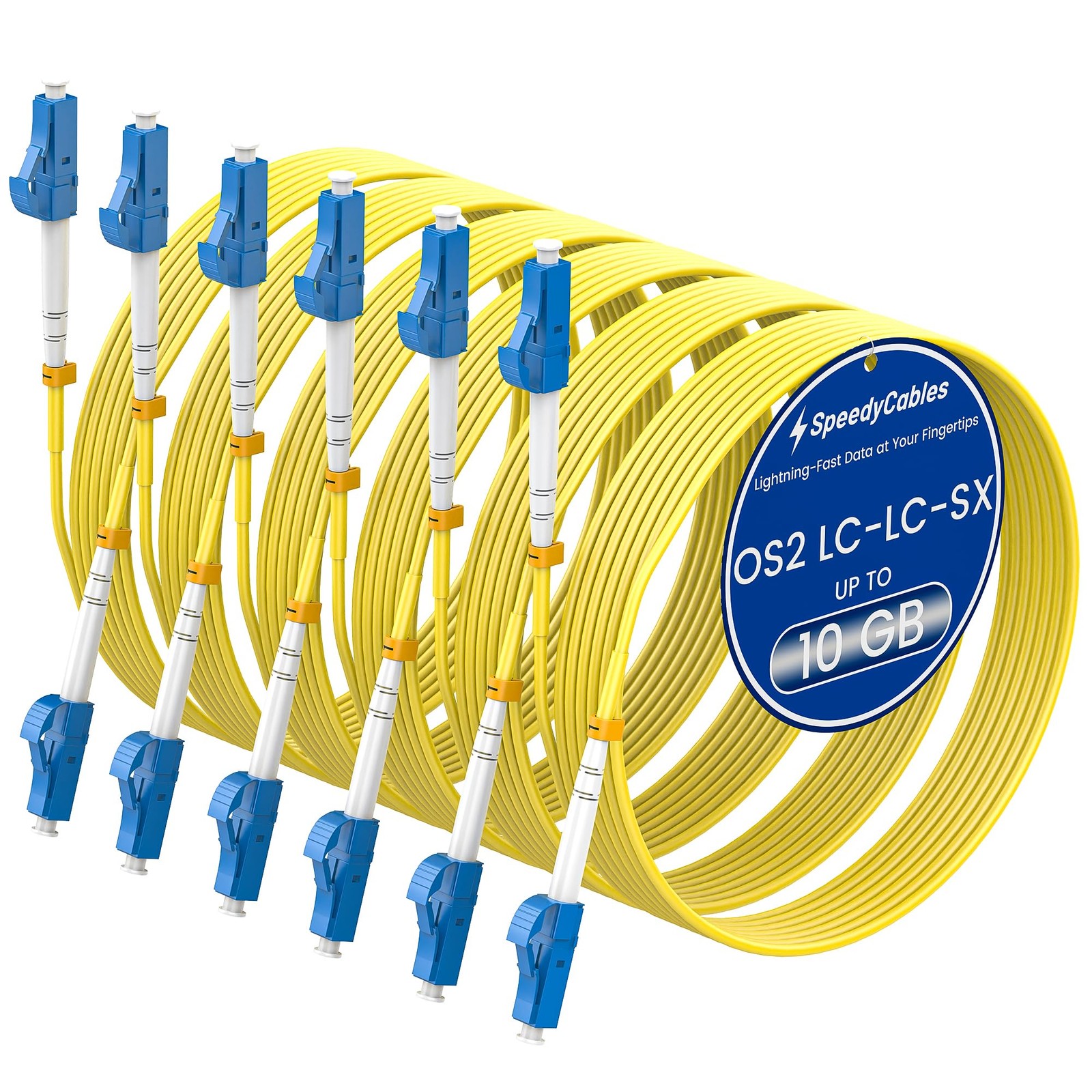 SpeedyCables- OS2 LC to LC Fiber Patch Cable 2M-6Pack, 1G/10Gb 9/125um SIMPLEX