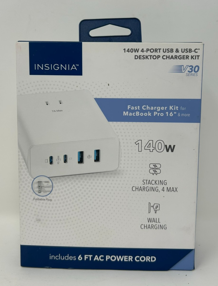 Macbook Pro Charger -Insignia- 140W 4-Port USB and USB-C Desktop Charger Kit