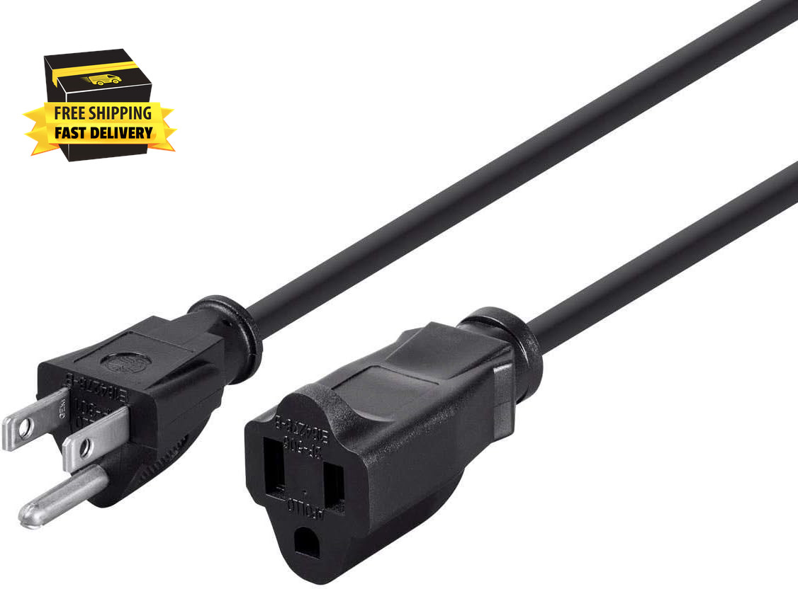 105296 1Ft 16AWG Power Extension Cord Cable, 13A (NEMA 5-15P to NEMA 5-15R),Blac