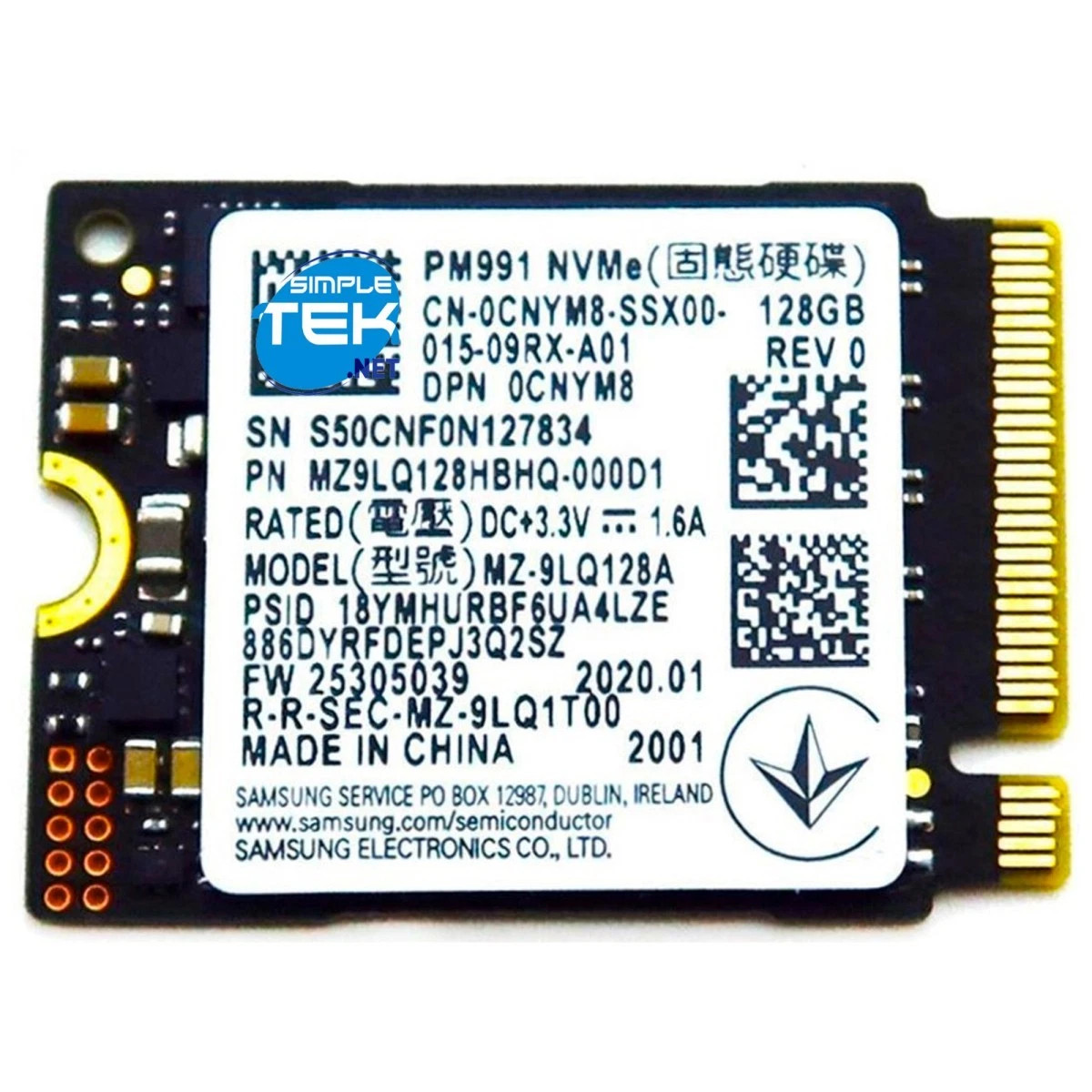 SAMSUNG PM991 128GB SSD M.2 2230 PCIE 3.0 X4 NVME SOLID STATE DRIVE - BLACK