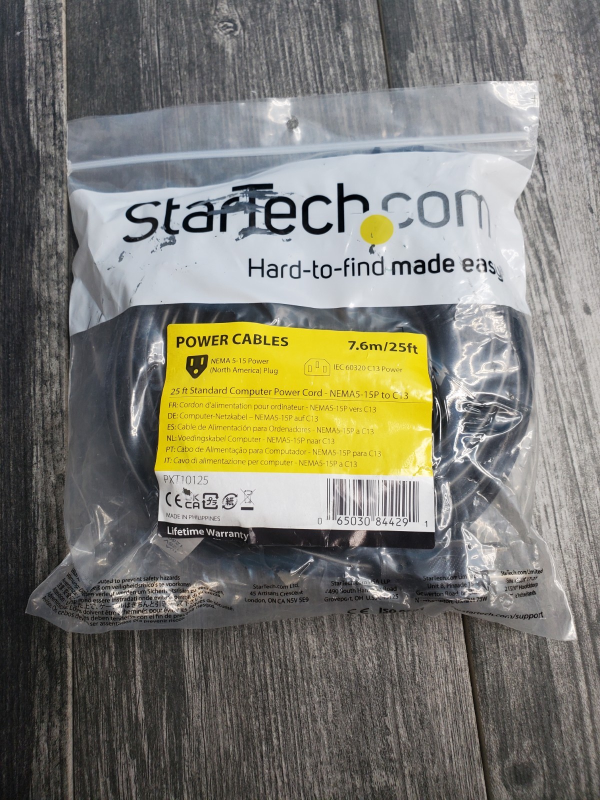 StarTech.com 25ft (7.6m) Computer Power Cord, NEMA 5-15P to C13, 10A 125V, 18...