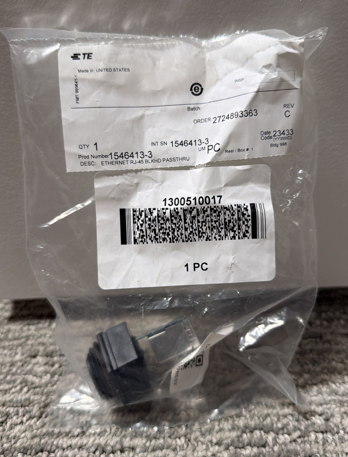 TE Connectivity 1546413-3 Ethernet RJ-45 Bulkhead Passthrough