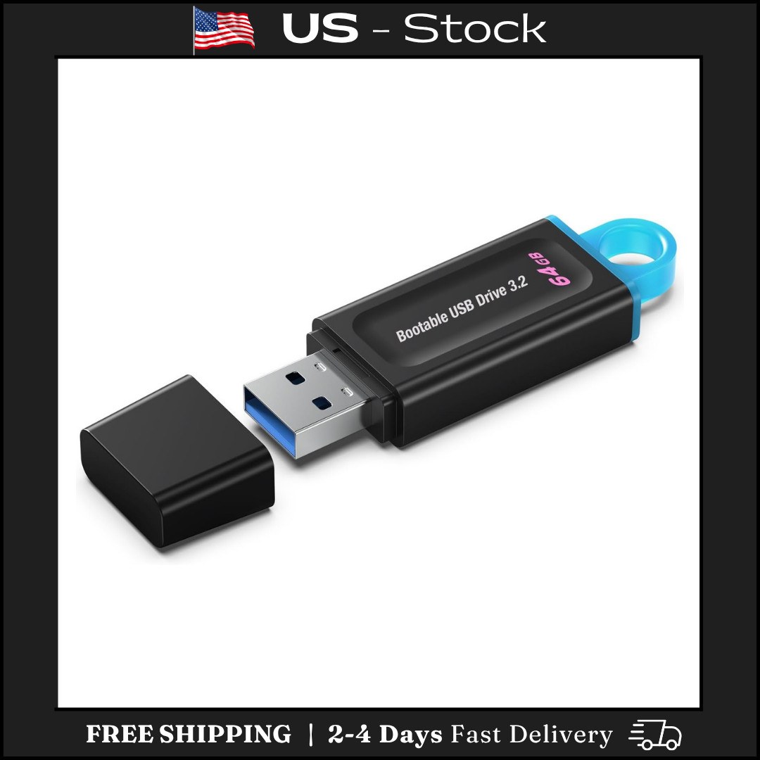 64GB - Bootable USB Drive 3.2 for Windows 11/10 / 8.1/7, Install/Recovery, No TP