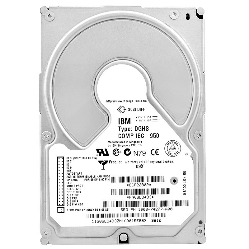Hard Drive IBM 9GB DGHS COMP IEC-950 SCSI 68-Pin 3.5" Inch 08L9493