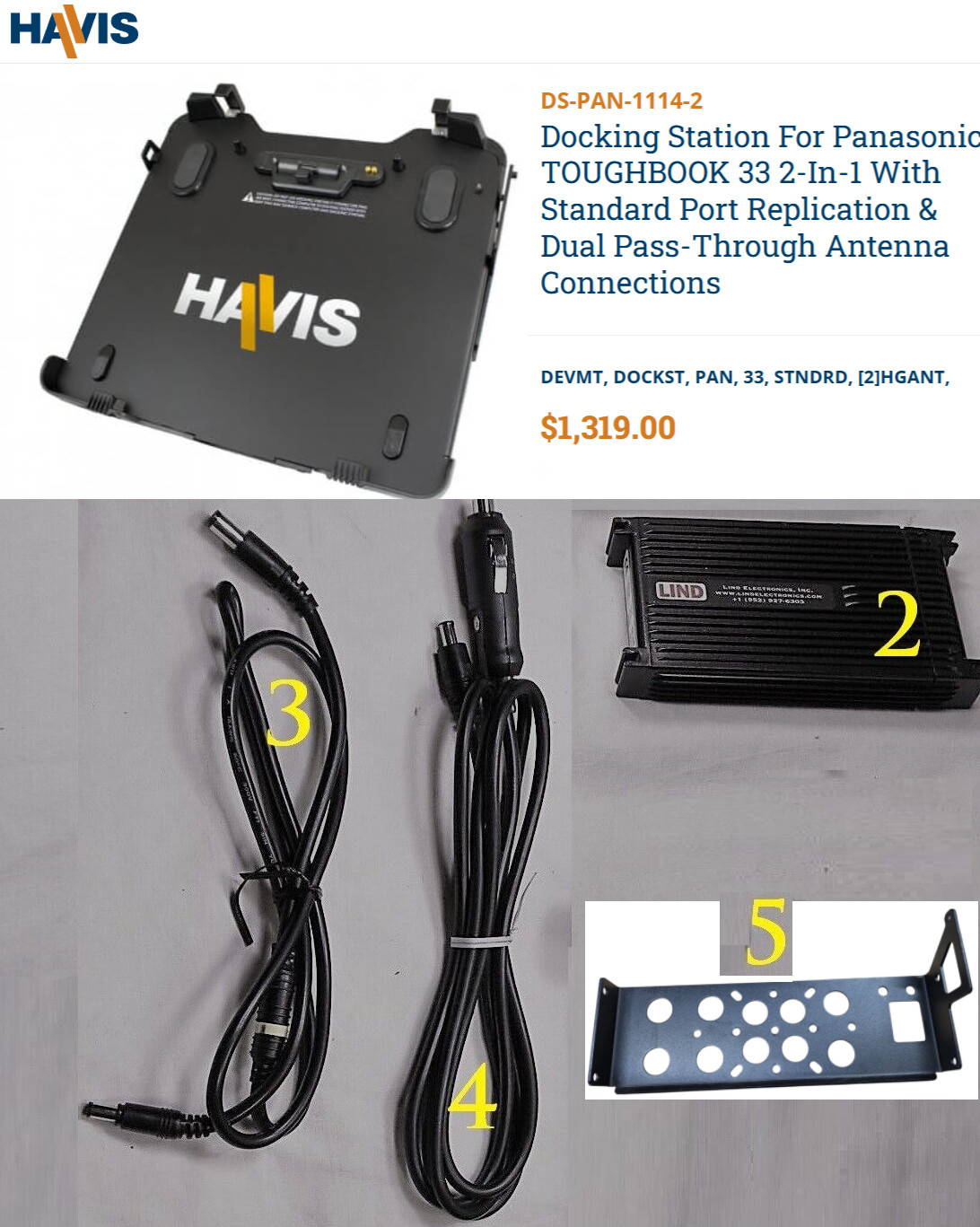 99% Life Left Havis DS-PAN-1114-2 Docking Station for Toughbook 33 HA-33LVDLT2 B