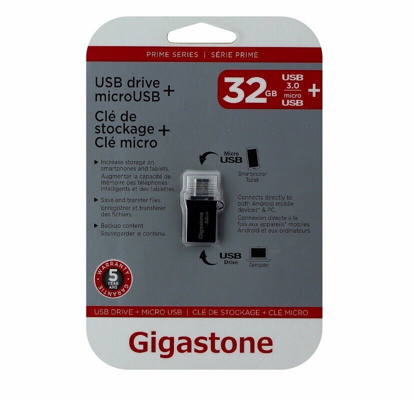 Gigastone OTG USB Drive Metal OTG 32GB USB 3.0 Flash Drive , (GS-U332OTG-R)