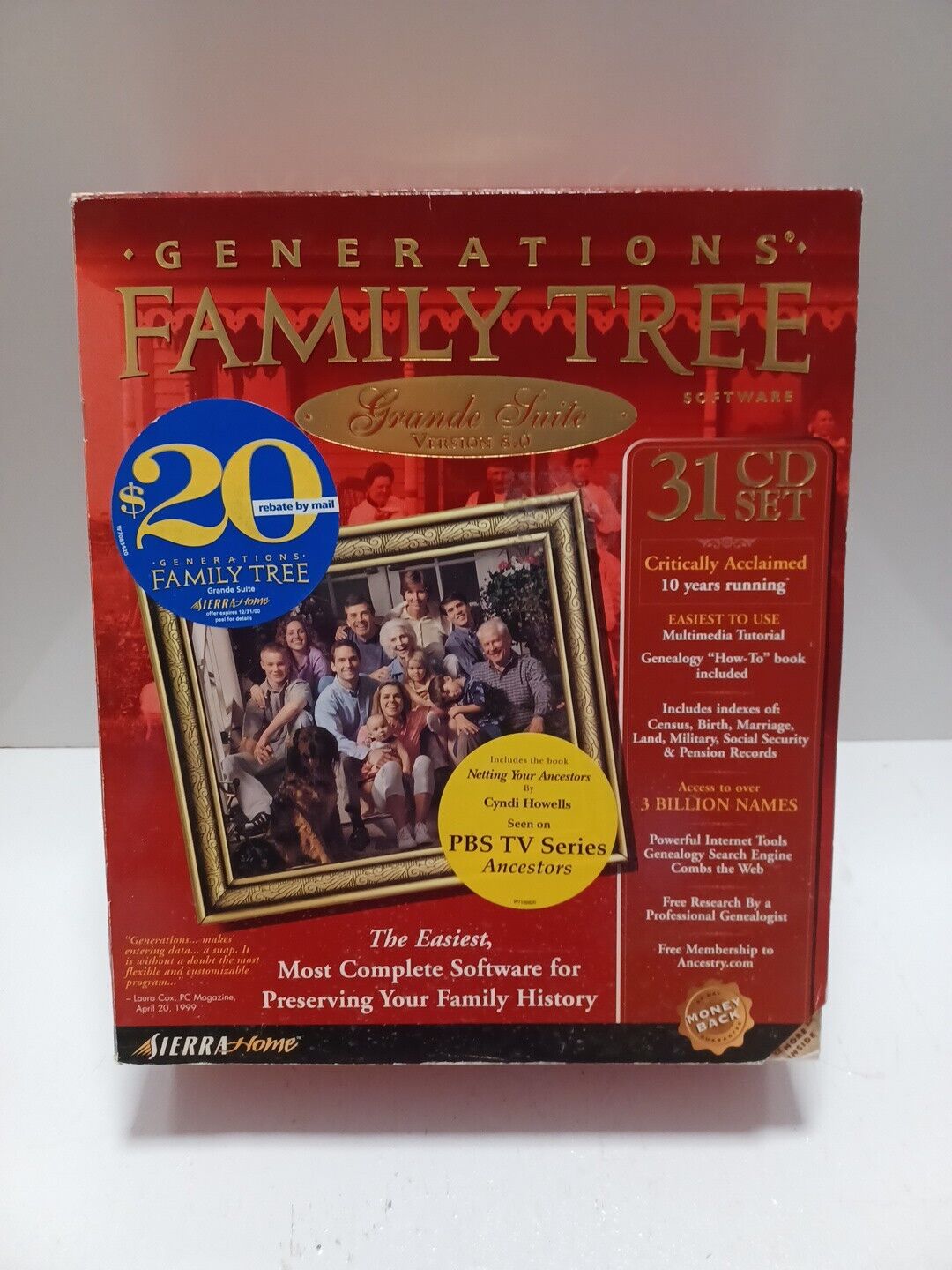 Sierra Generations Grande Suite FAMILY TREE SOFTWARE Ver. 8.0 2000 Books 31 CDs