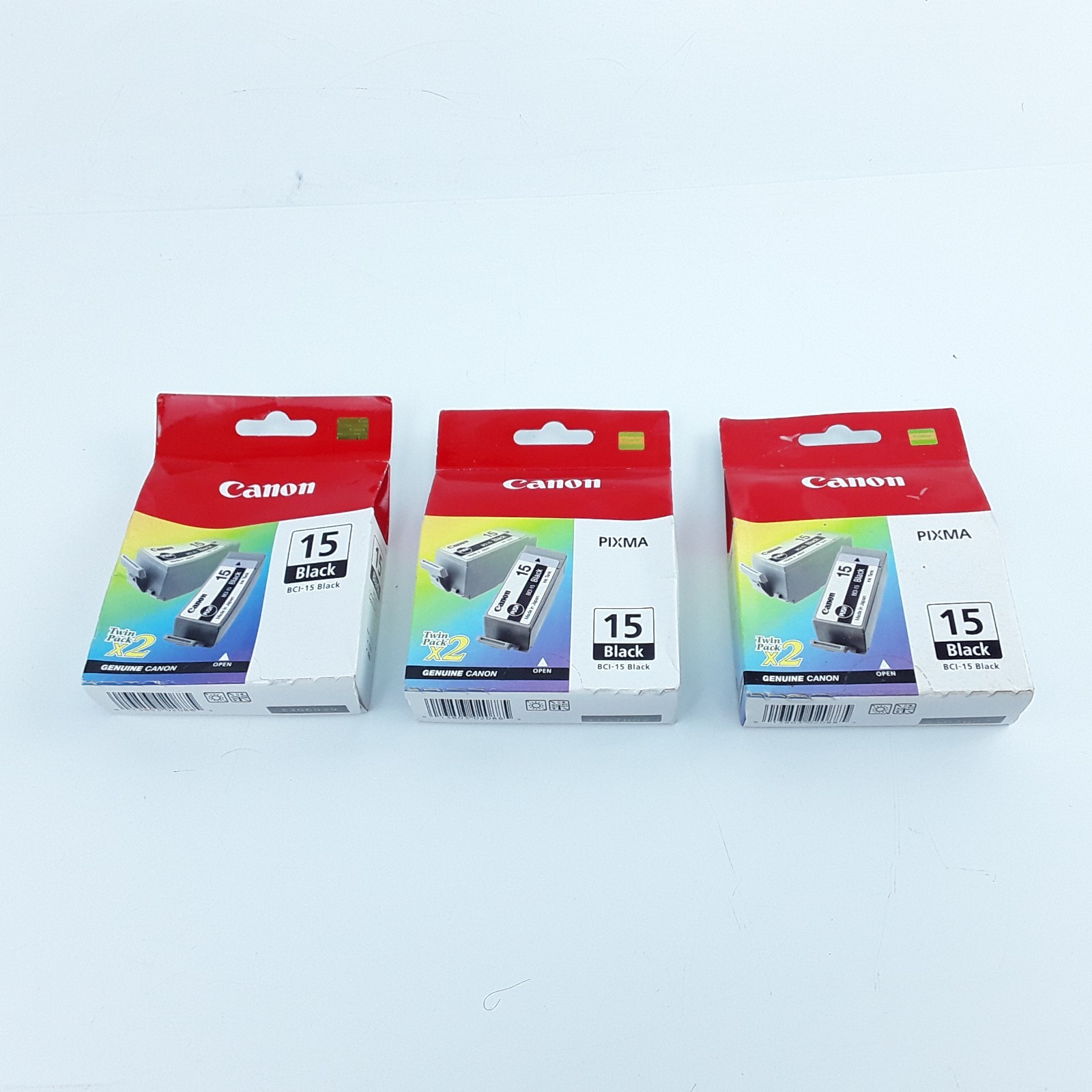 Lot of 3 Canon BCI-15 Black Ink Tank Twin Pack (6 Cartridges Total) PIXMA New