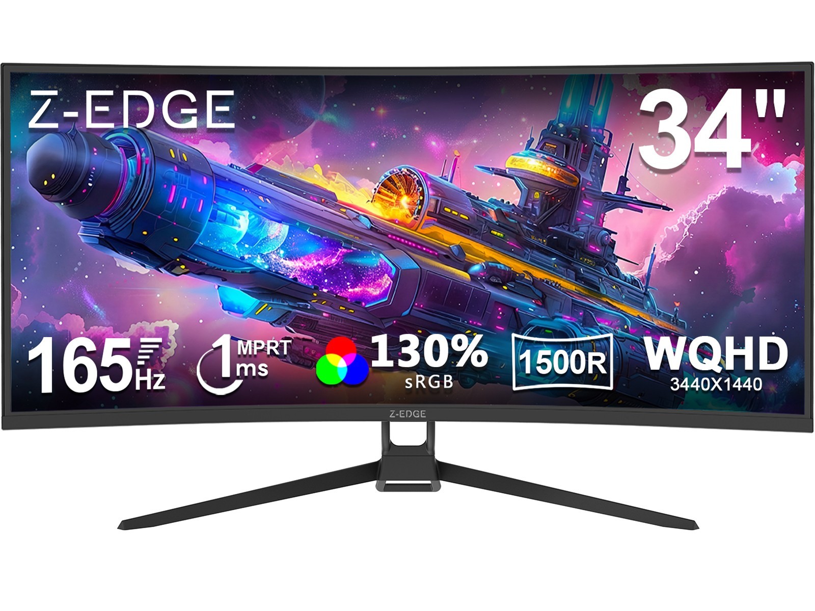 Z-EDGE 34" UWQHD 2K 3440 x 1440 21:9 165 Hz 1 ms Curved Gaming Monitor, PBP, PIP