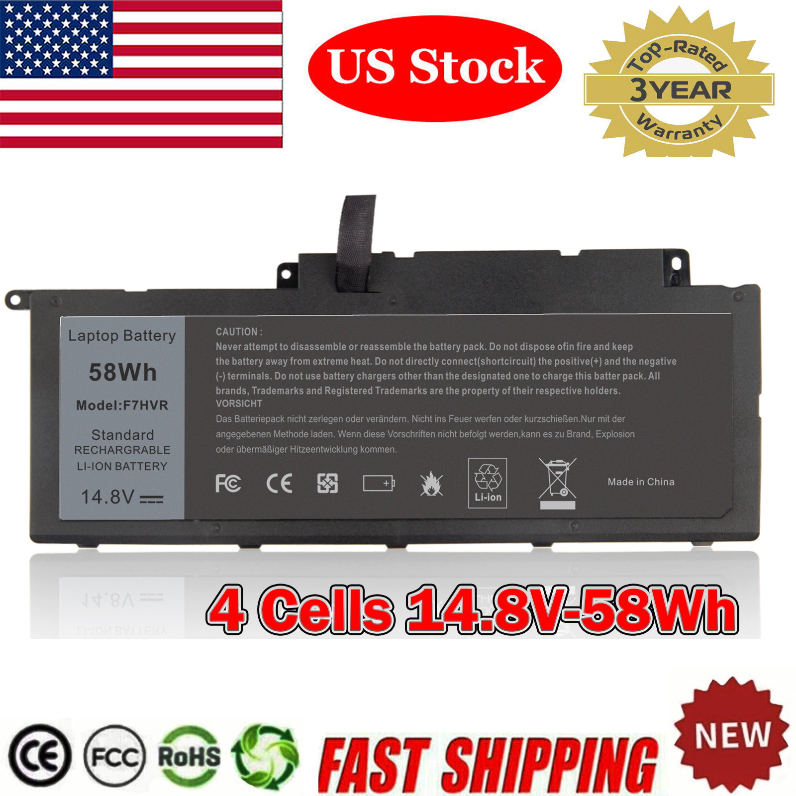 F7HVR Battery For Dell Inspiron 17 7000 7737 7746 14 15 15r 5545 58Wh PC