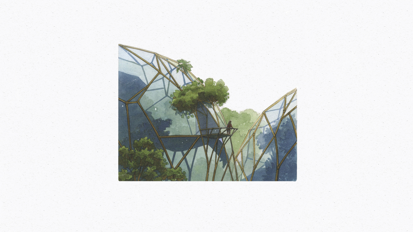 Landscape drawing watercolor architecture solarpunk Custom Gaming Mat Desk