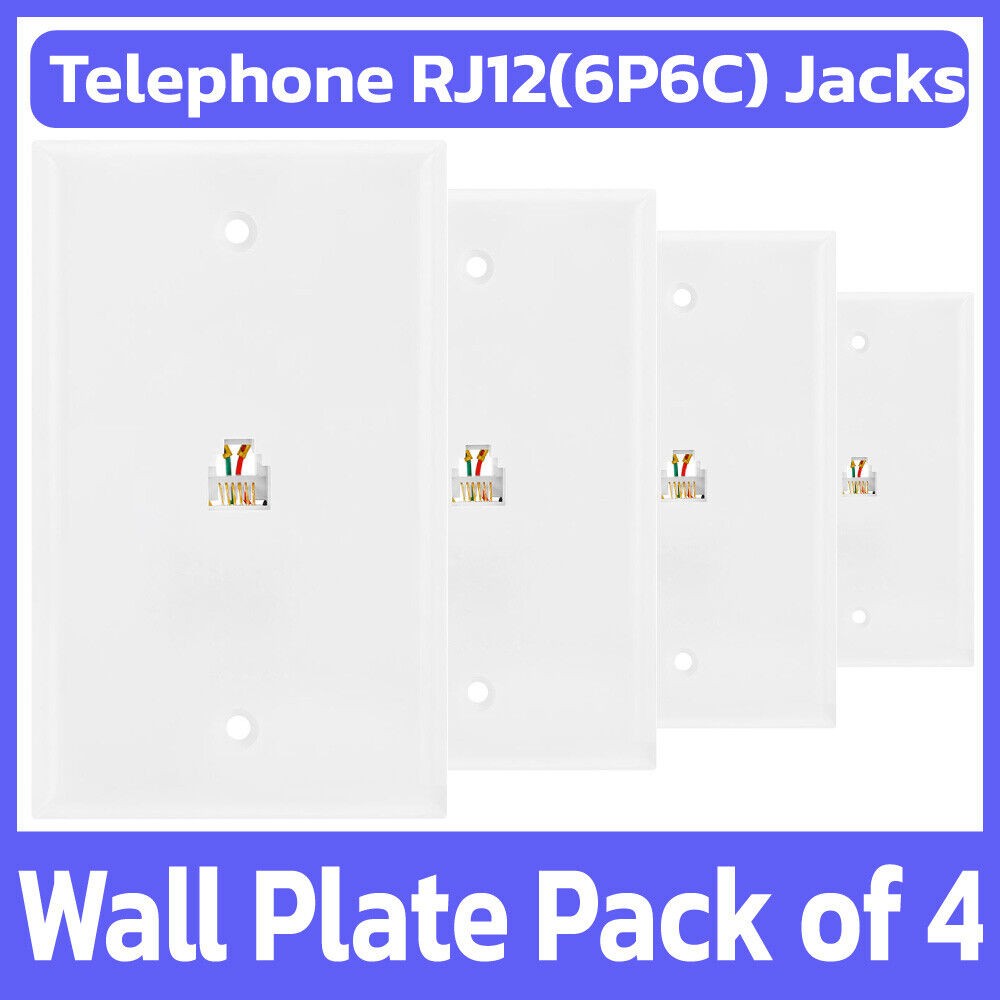 4 Pack Phone Wall Plate 6P6C RJ11 RJ12 Telephone Line Jack Faceplate - White