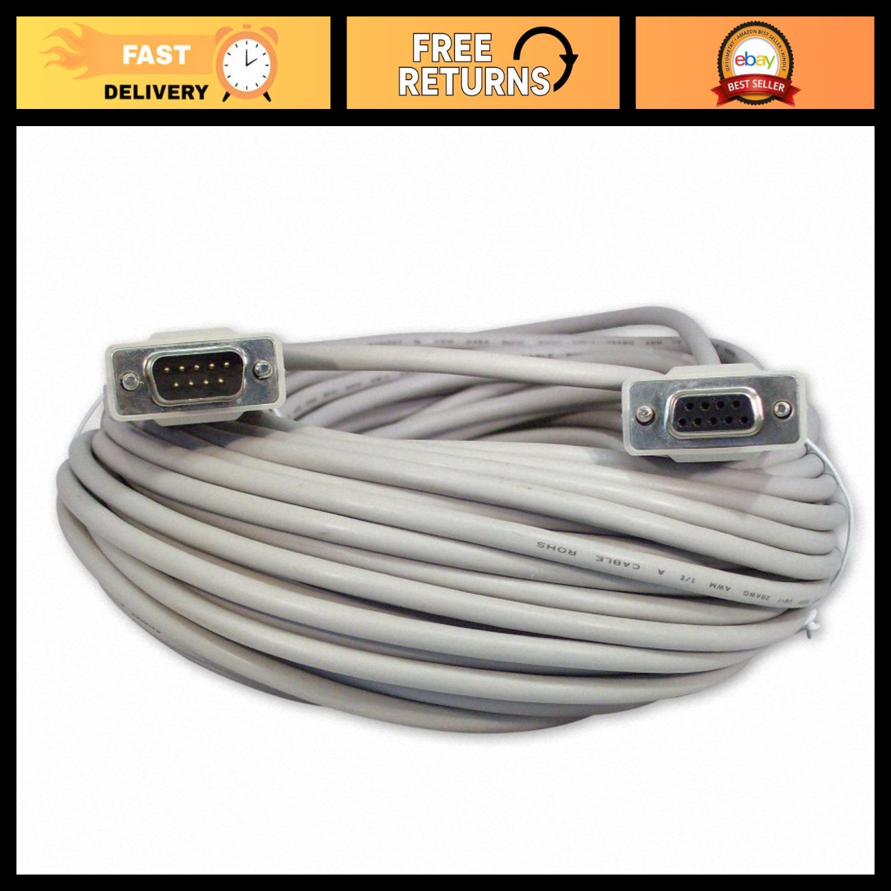 100ft DB9 9-Pin Serial RS232 Male/Female Extension Cable - High-Speed Connection