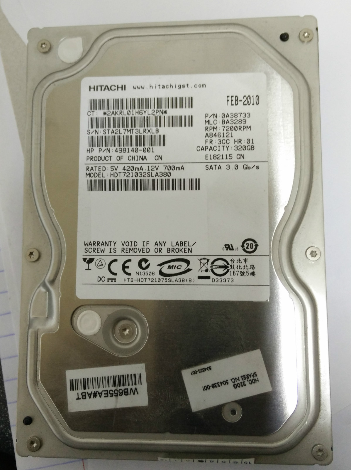 HP 504338-001 498140-001 320GB SATA 7.2K RPM 3Gbps 3.5" SATA Hard Disk Drive 