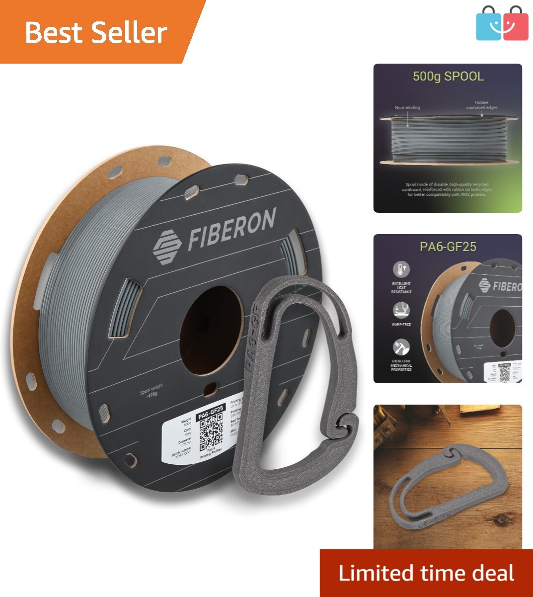 Durable 1.75mm Fiberon PA6-GF Glass Fiber Nylon Filament in Resealable Packaging