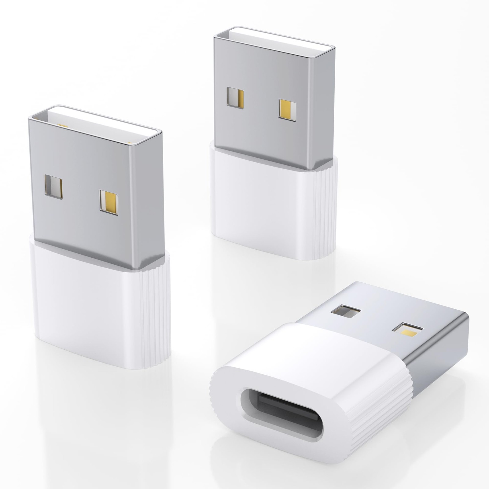 3 Pack USB C Female to USB A Male Adapter White
