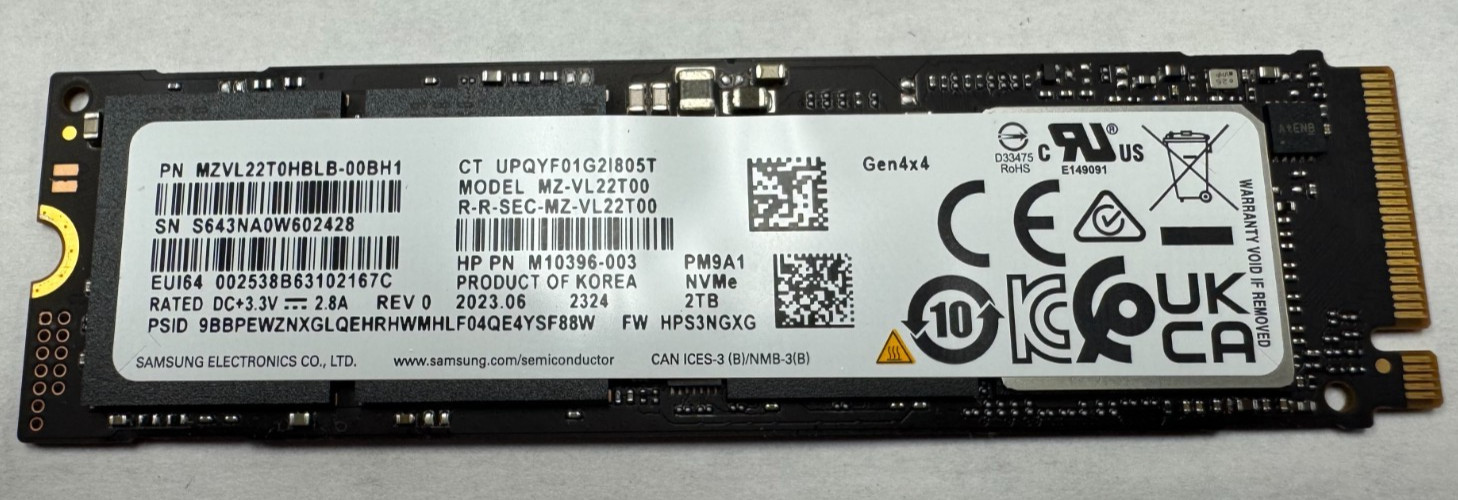 HP Samsung 2TB PM9A1 Gen 4x4 MZ- VL22T00 M.2 2280 - M10396-003 - New Pull