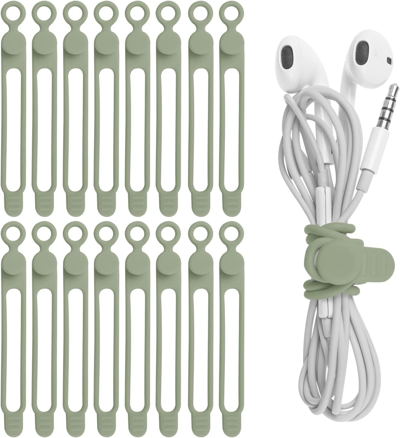 Silicone Cable Ties, Cord Organizer Cable Management(16Pcs-Green)
