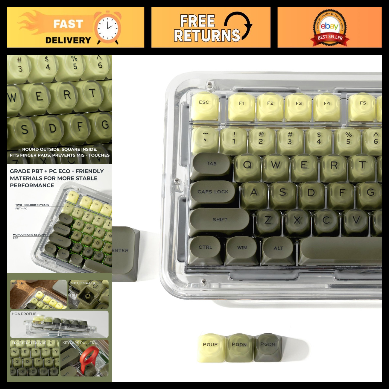 Green HOA Profile 132-Key PBT+PC Jelly Keycaps Set - Shine Through Design