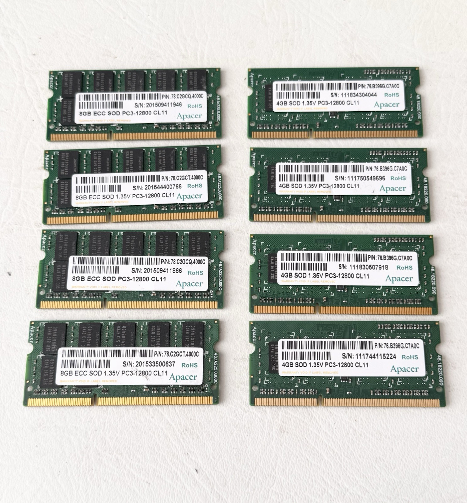 *Lot of 8* Apacer 4GB & 8GB Total 48GB Laptop Rams PC3-12800 SOD CL11 1.35v