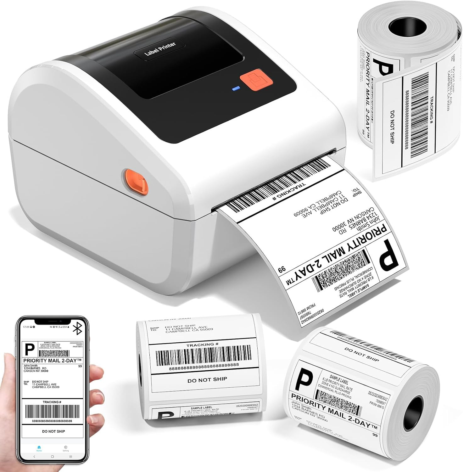 Bluetooth Shipping Label Printer with 3 Roll Labels