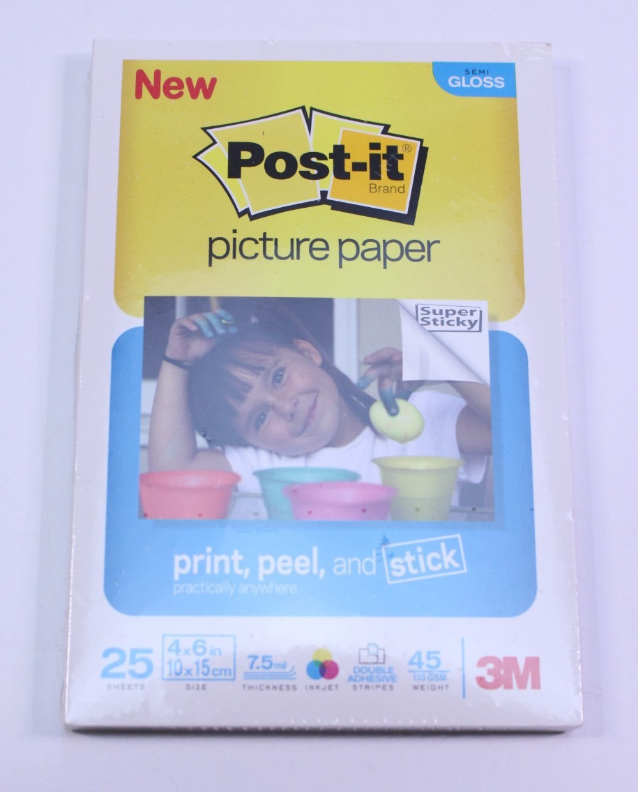 NEW Post-It Picture Paper Peel & Stick 3M 4x6 25 Sheets Semi Gloss SEALED