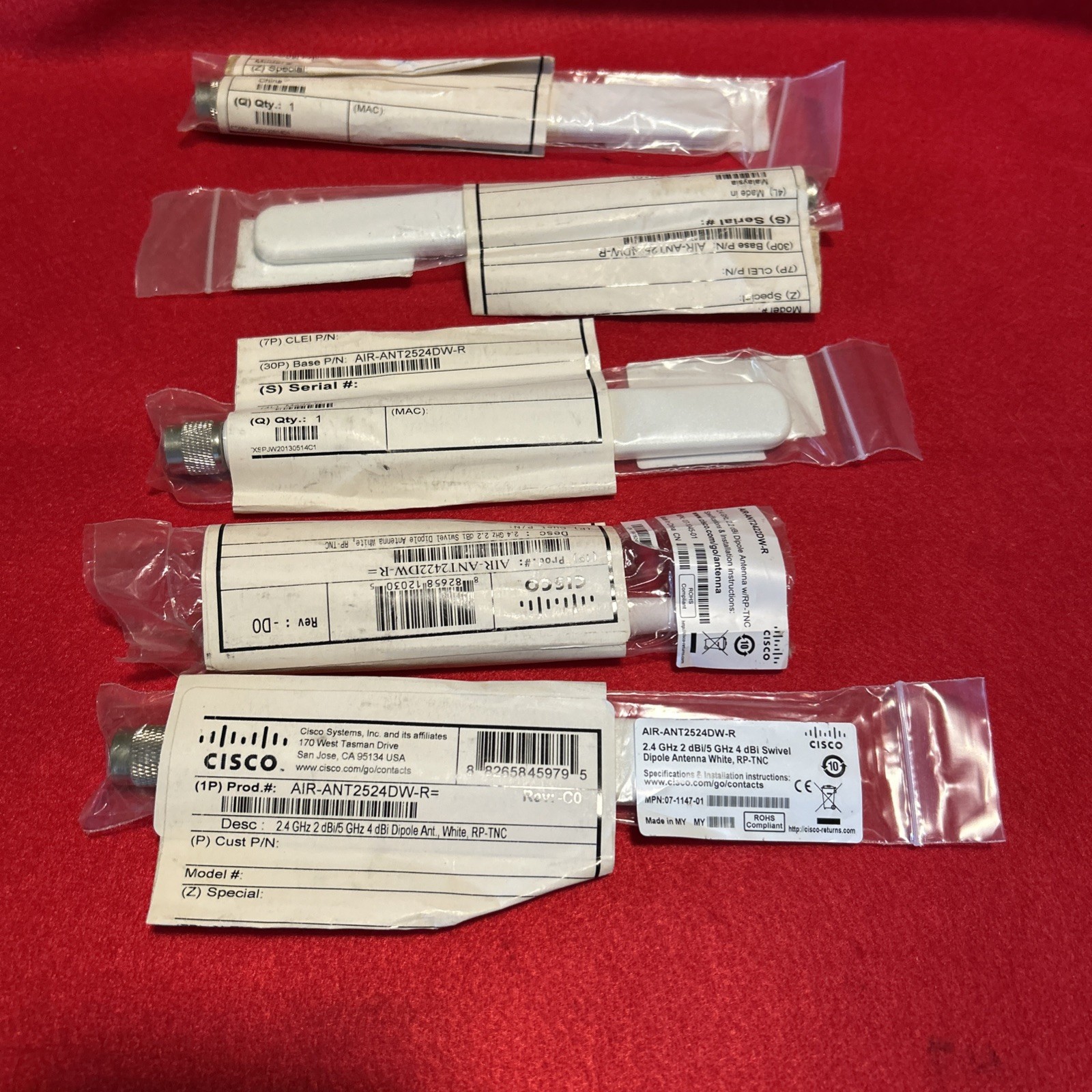 Cisco AIR-ANT2524DW-R Dual-Band White Omni Antenna Genuine Original Lot of 5 New