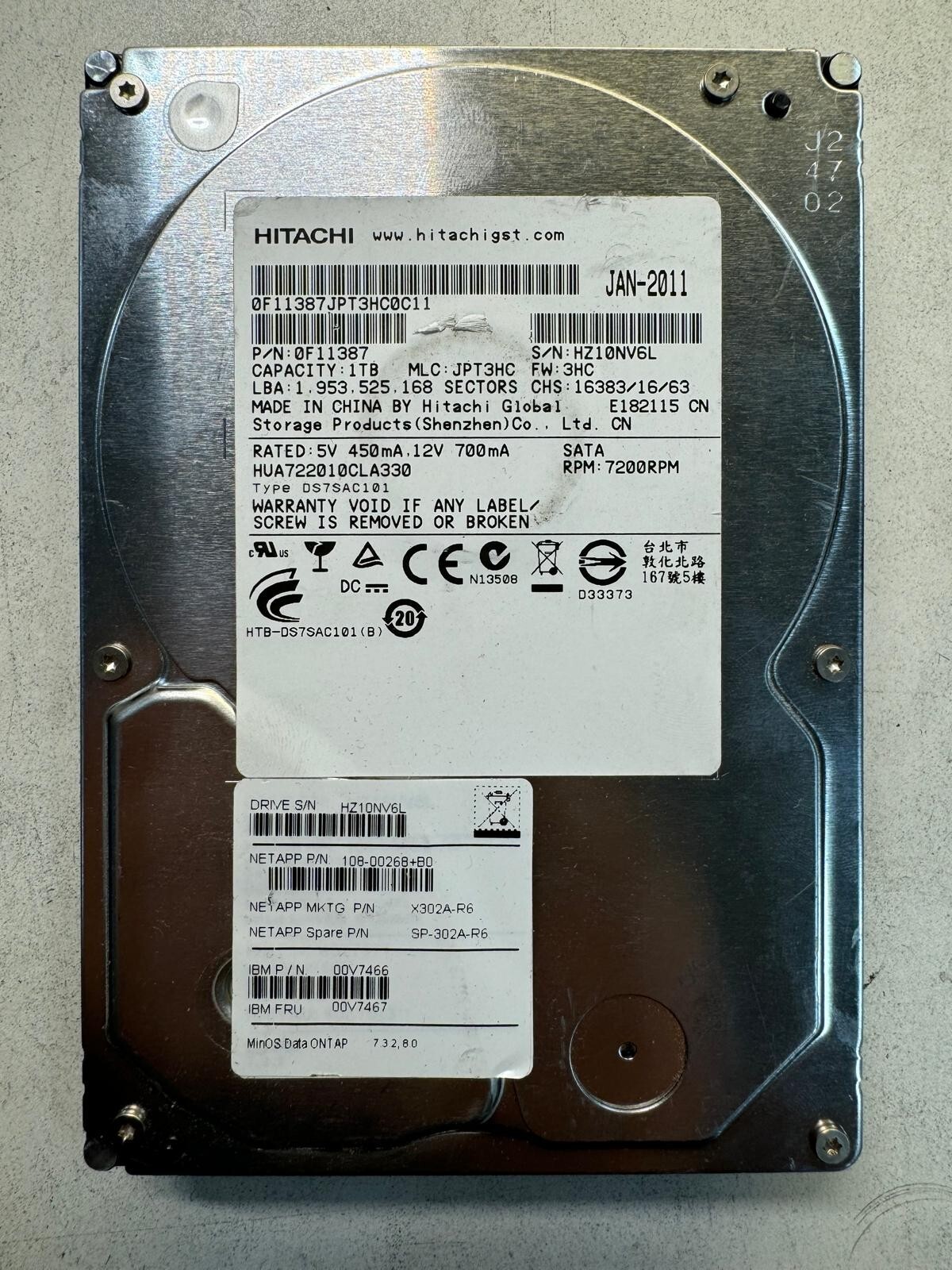 NetApp 1TB 108-00268+B0 HUA722010CLA330 3 Gb/s SATA Server Hard Drives