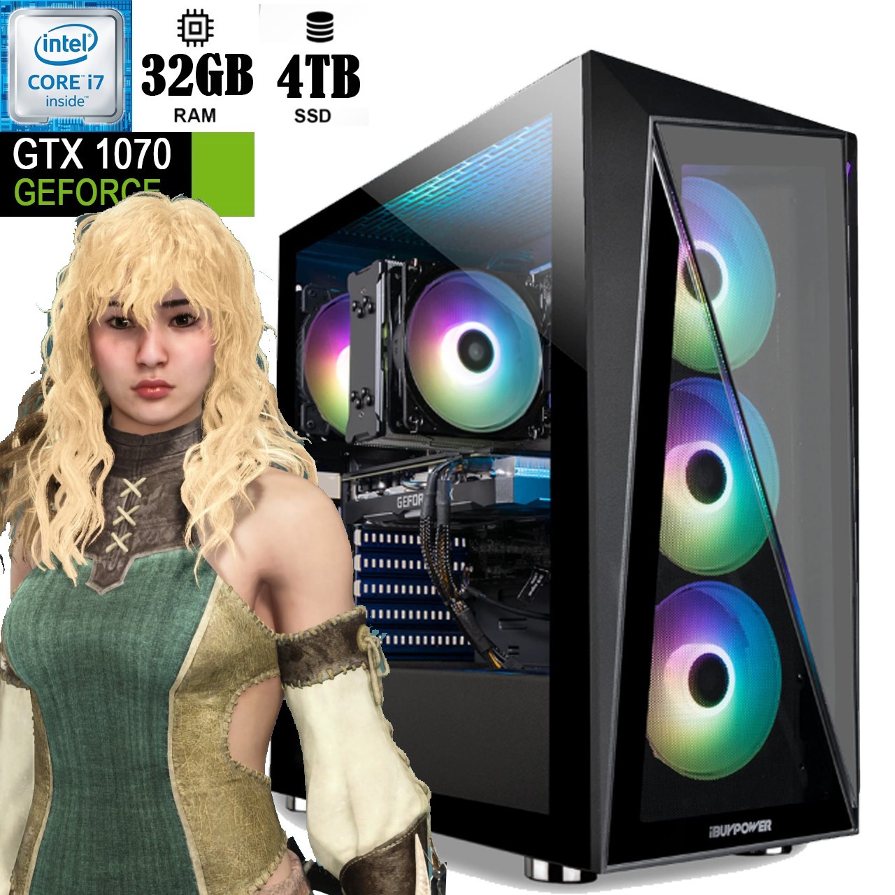 Custom Build Gaming Desktop i7 office PC 32GB RAM 1TB SSD GTX 1070 Win11 ARGB