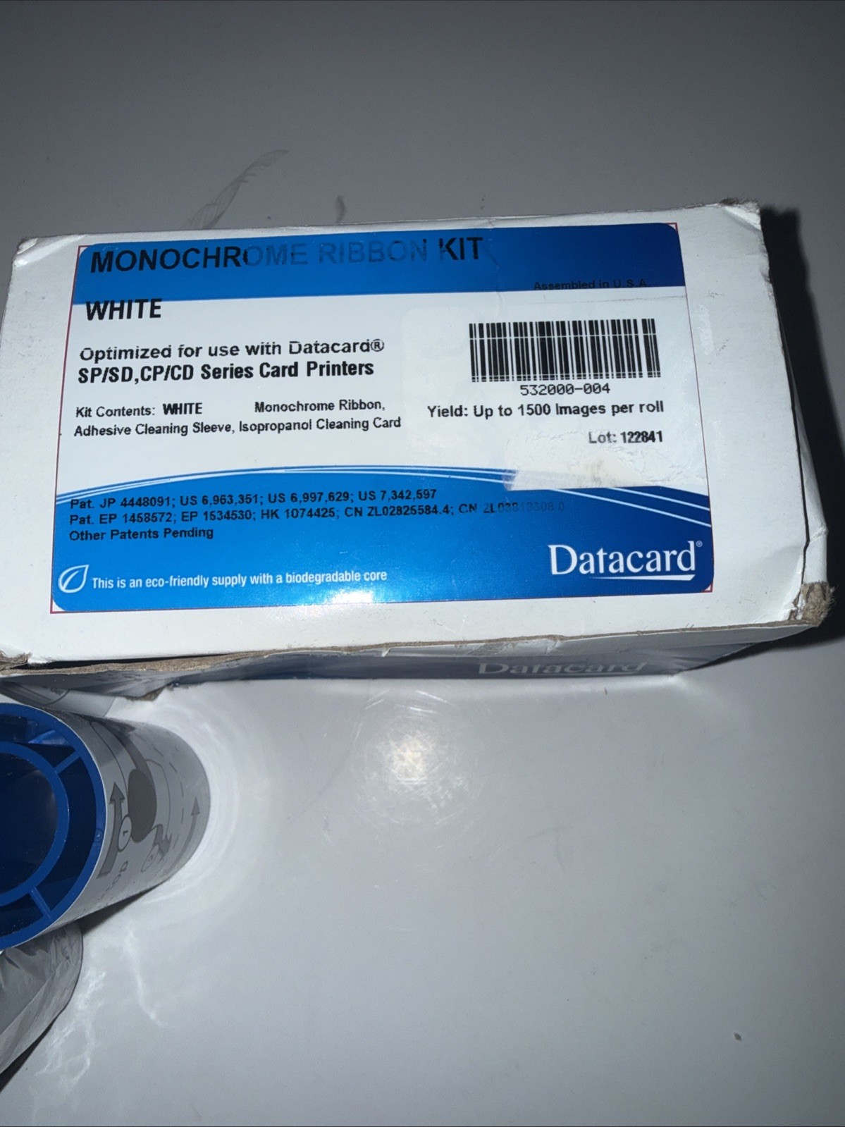 Datacard 532000-004 ~1500 Prints Monochrome Ribbon Kit White for SP/SD, CP/CD