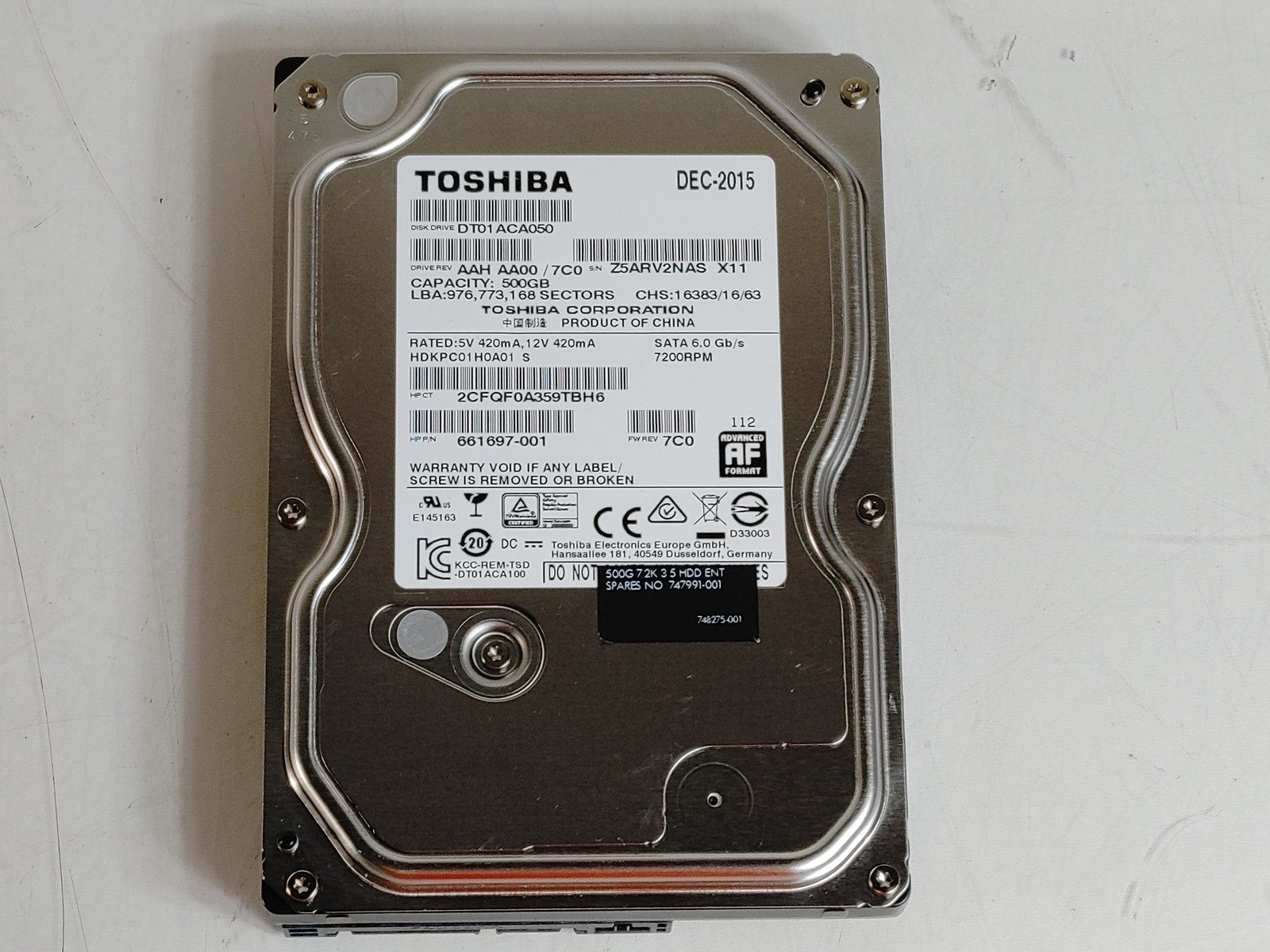 Lot of 2 Toshiba DT01ACA050 500 GB SATA III 7.2K 3.5 in Desktop Hard Drive