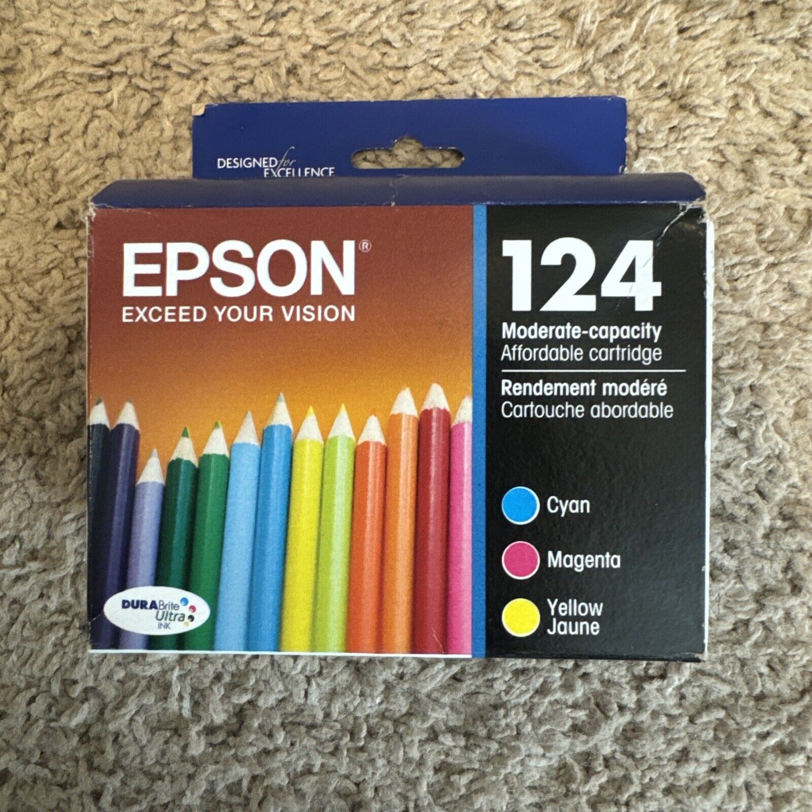 Epson Genuine 124 Cyan Magenta Yellow  Ink Cartridges 3 PK Expired 12/2022