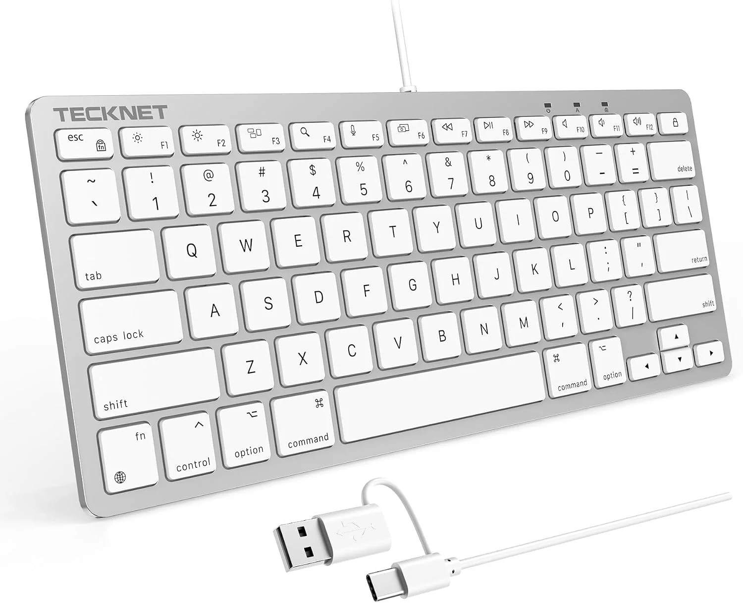 TECKNET Wired Keyboard for MacOS Devices with Dual Interface, Slim Mac Keyboard,