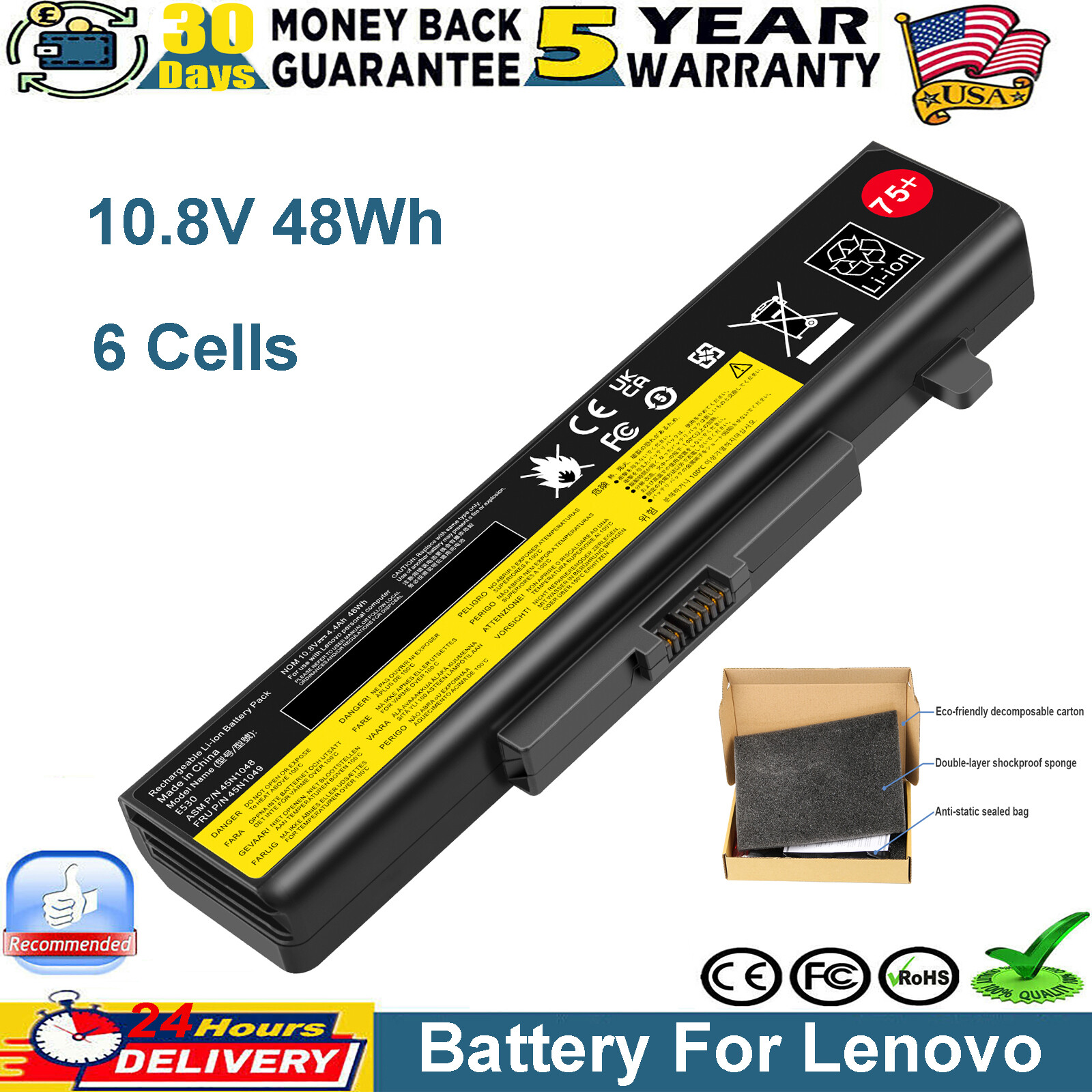 NEW E530 Battery For Lenovo ThinkPad E430 E435 E535 45N1048 45N1049 45N1055 75+