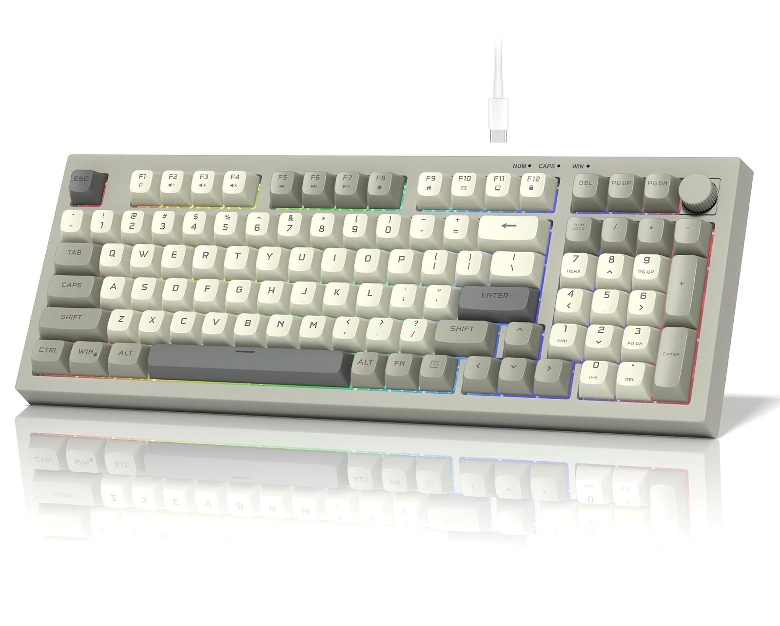 Retro Wired Gaming Keyboard Creamy Membrane Rainbow RGB Backlight 97 Key