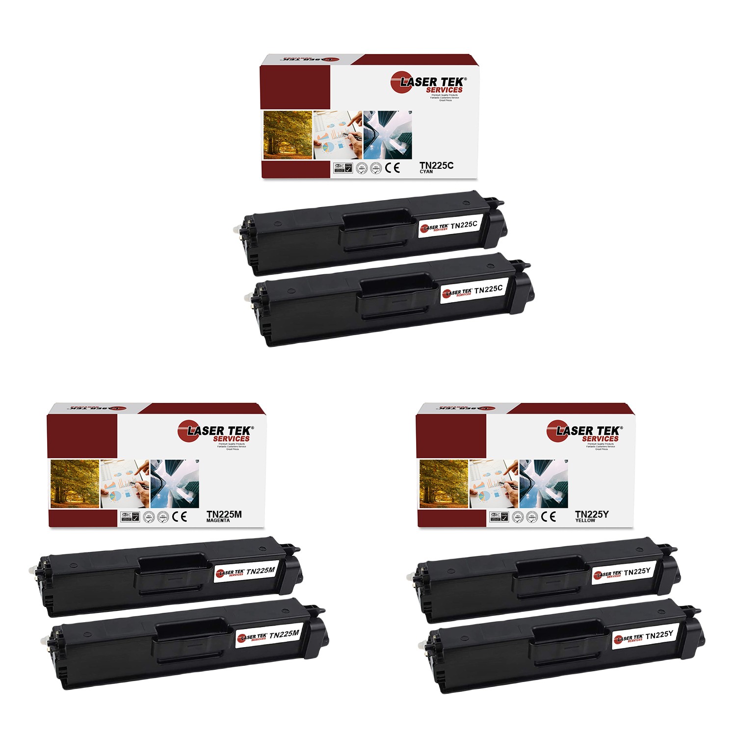 6Pk LTS TN-225 CMY Hi-Yield Compatible for Brother HL3140CW 3142CW Toner