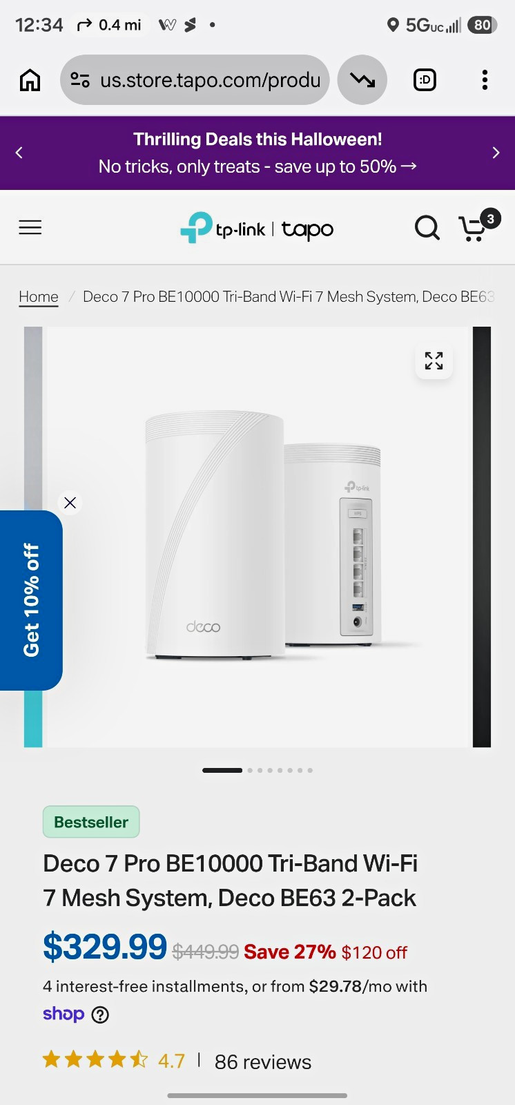 New TP-Link Deco BE63 BE10000 Tri-Band WiFi 7 Mesh System 2.5GbpsPorts 2 Pack