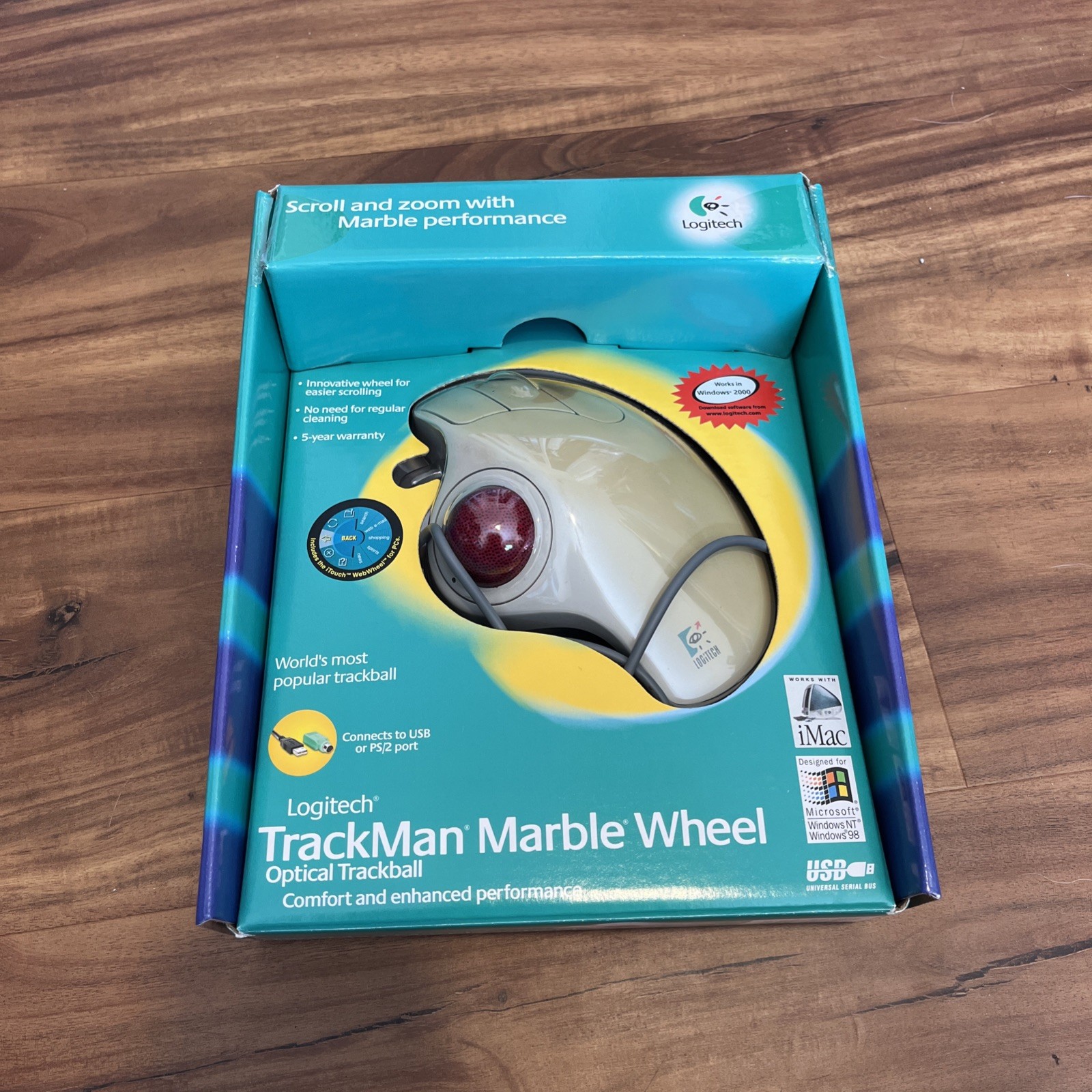 Vintage Logitech TrackMan Marble Wheel Mouse Original Packaging Tested Works