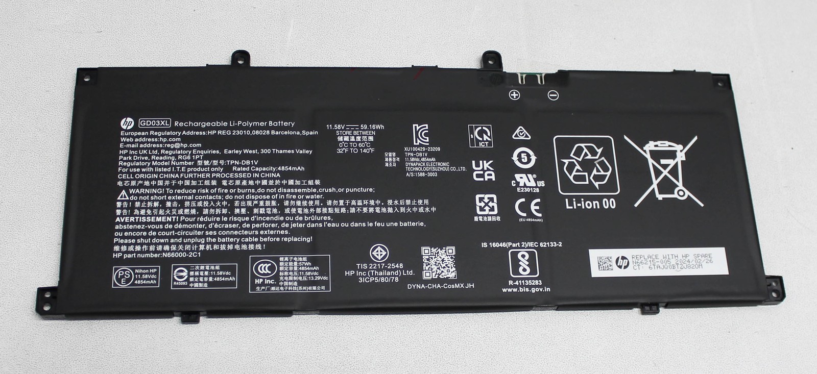 GD03XL HP Battery 3C 59Wh 5.11Ah Gd03059Xl-Pl Pavilion 16-Ag0052Wm "GRADE A"